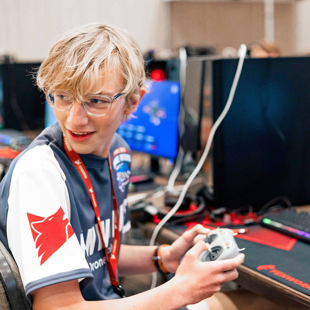 Kid Preparing for Drone Racing Tournament