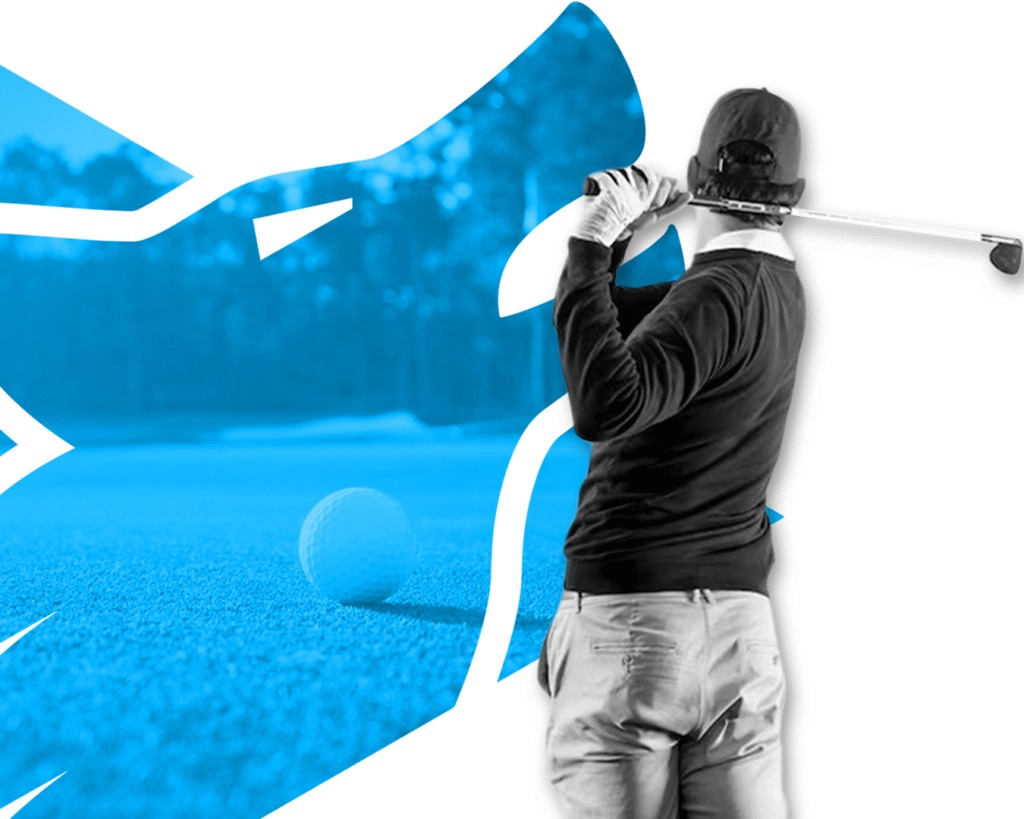 Golfer portraying simulator use in the Fenworks Competitive Golf Simulator League
